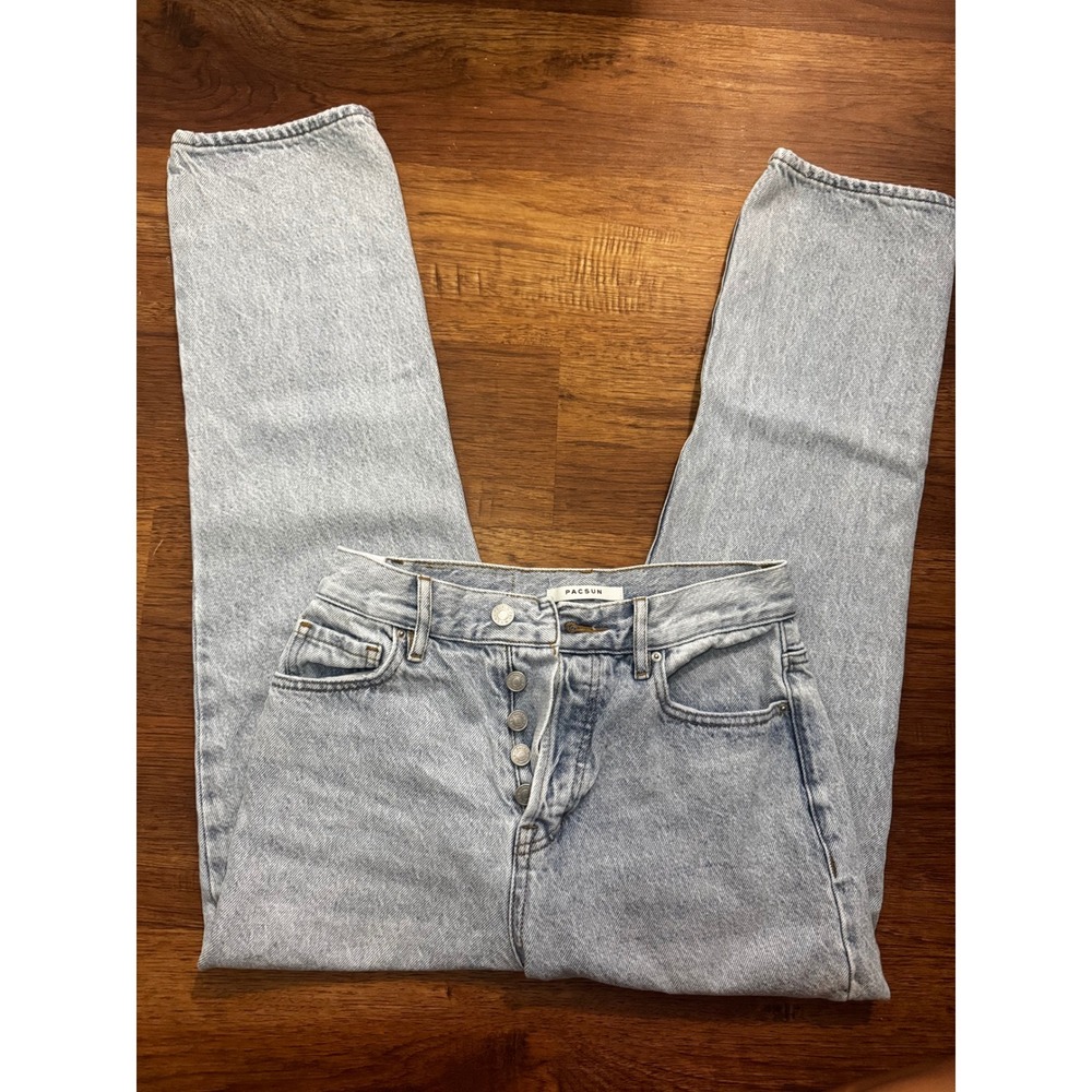 PacSun High Rise Straight Leg Jeans Light Wash Button Fly Denim Womens Size 25